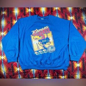 Vintage Jostens University Of Kansas KU Jayhawks Crewneck Sweatshirt 2XL Blue